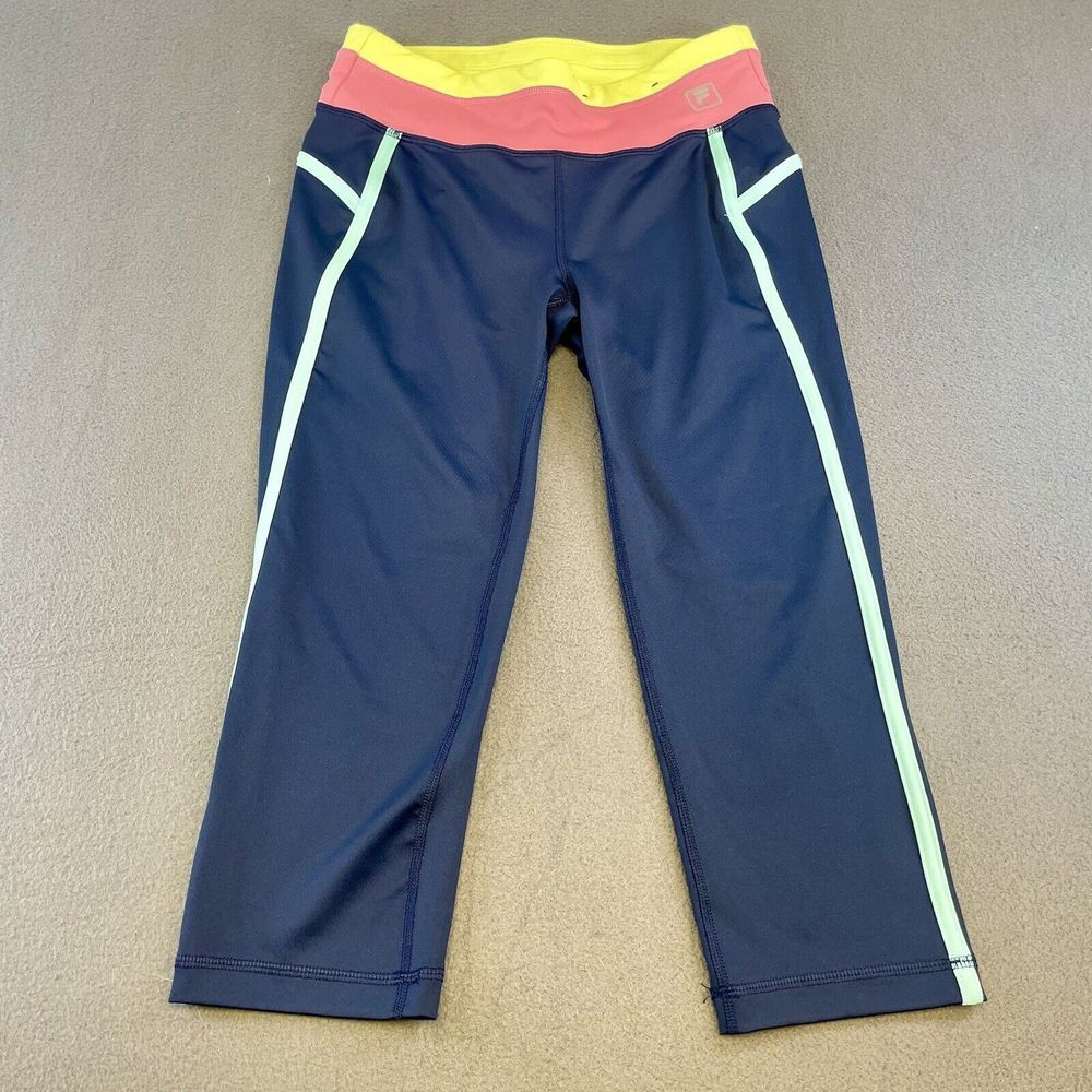 Fila Sport Capri Leggings Activewear Running Workout Neon Trim‎ XS